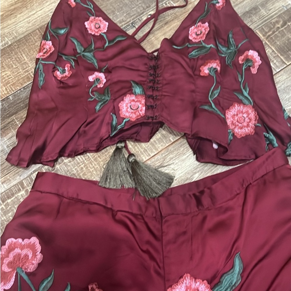Anna Sui Burgundy Zip-Front Lined Jacket